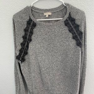 grey with black lace detail light sweater